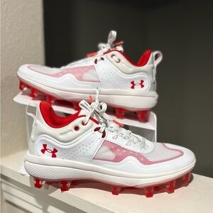 Under Armour Womens Glyde MT TPU Softball Cleats 3024329-103 White Red Size 7